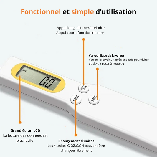 Cuillère balance digitale 0,1g/500g pour aliments