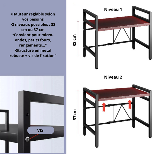 Support micro-ondes extensible avec crochets