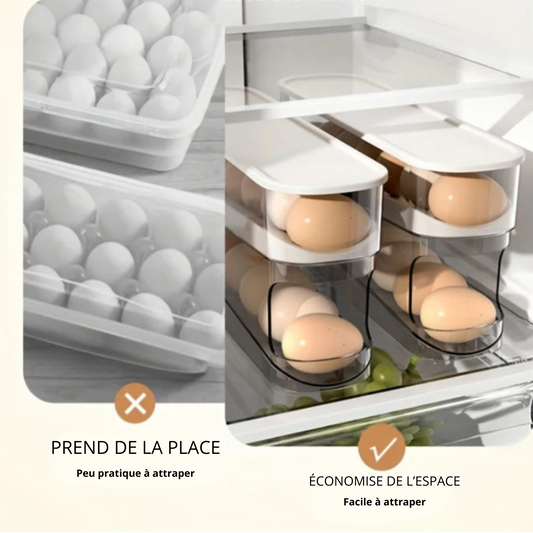 Distributeur à œufs double étage avec roulement automatique – Gain de place au réfrigérateur