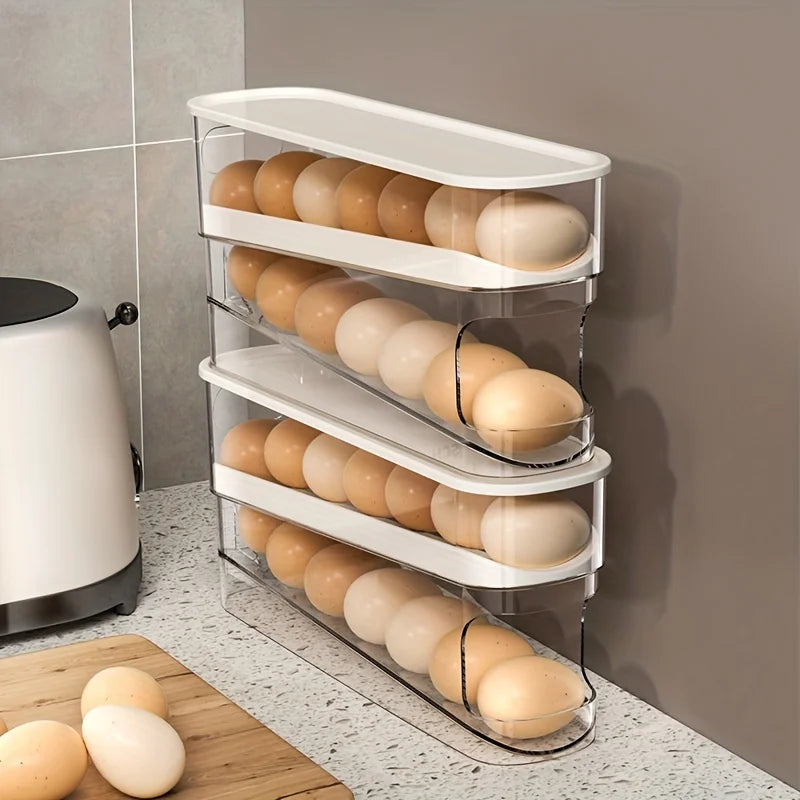 Distributeur à œufs double étage avec roulement automatique – Gain de place au réfrigérateur