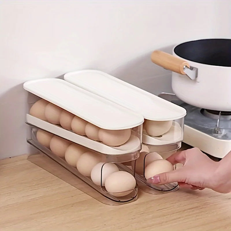 Distributeur à œufs double étage avec roulement automatique – Gain de place au réfrigérateur